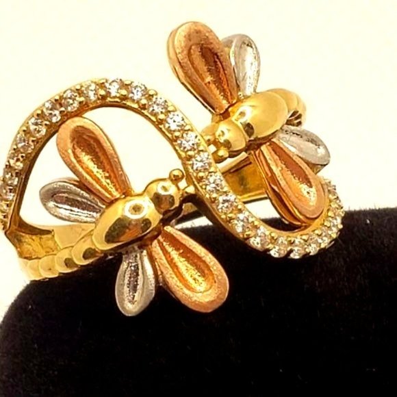 14 k GOLD Double Dragonfly Ring size 6 - Picture 8 of 16